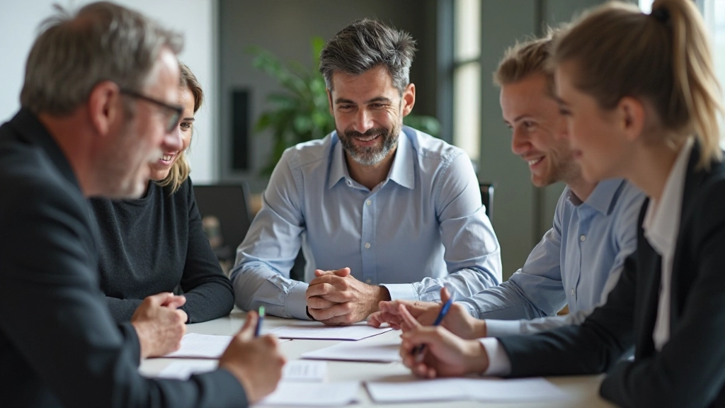 Diverse teamleden werken samen aan een project met focus en betrokkenheid in een collaboratieve werkruimte